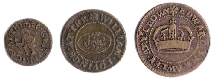 Mid 17th Century London Tokens - From left to right - a farthing, half penny and penny