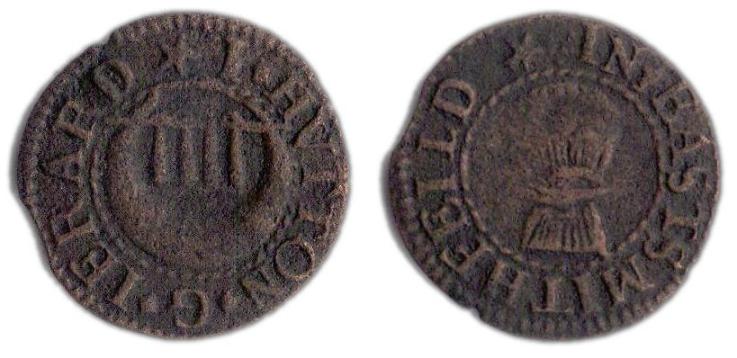A farthing token issued in the names of Jerrard and Hutton, tradesmen in East Smithfield, London