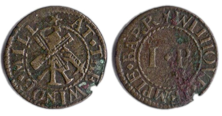A farthing token issued in the name of the Wind Mill, Temple Bar Without, Westminster