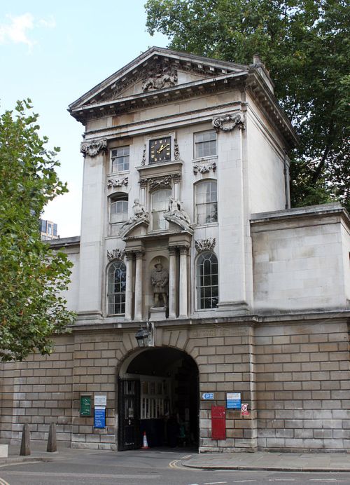 The main entrance to St. Bartholemew's Hospital - King Henry VIII Gate built in 1702 on the site of the original West Smithfield Gate